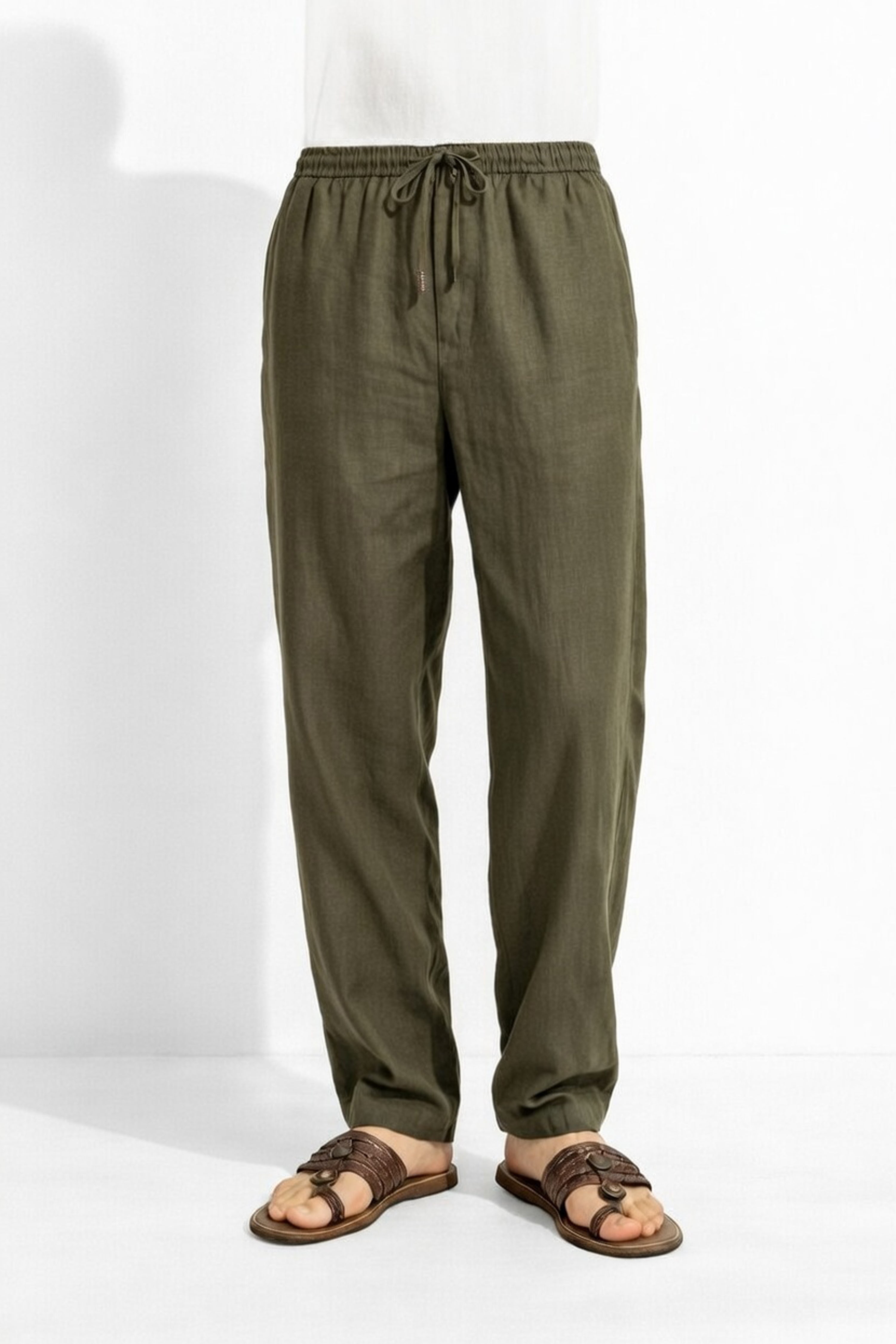 Olive Green Relaxed Fit Linen Pants