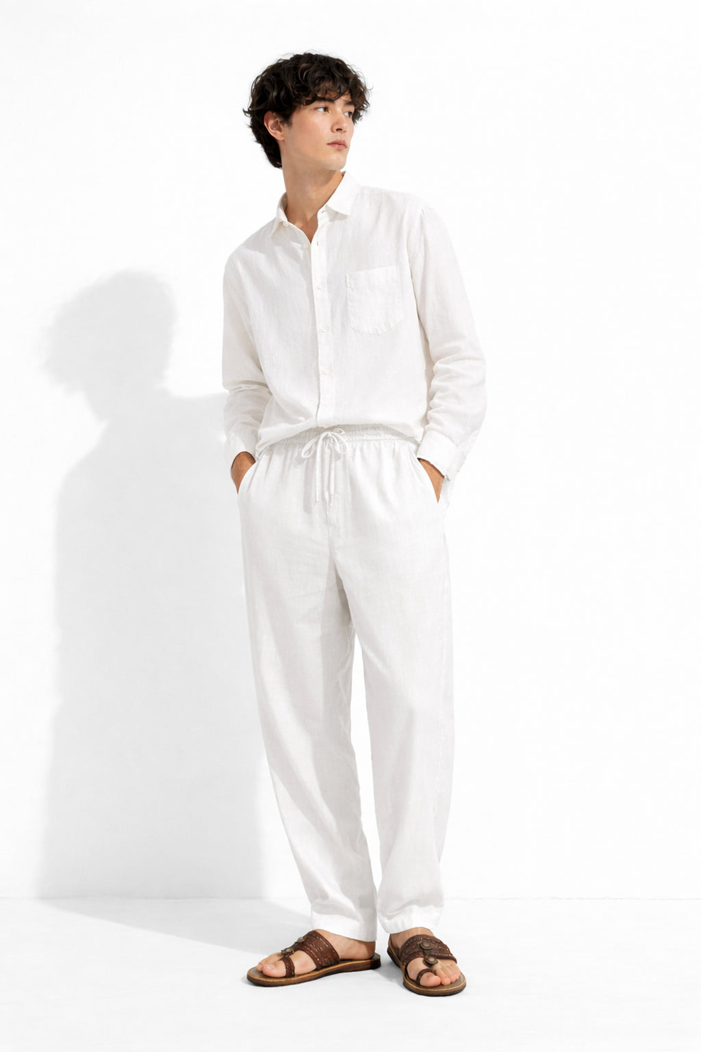 White Relaxed Fit Linen Pants