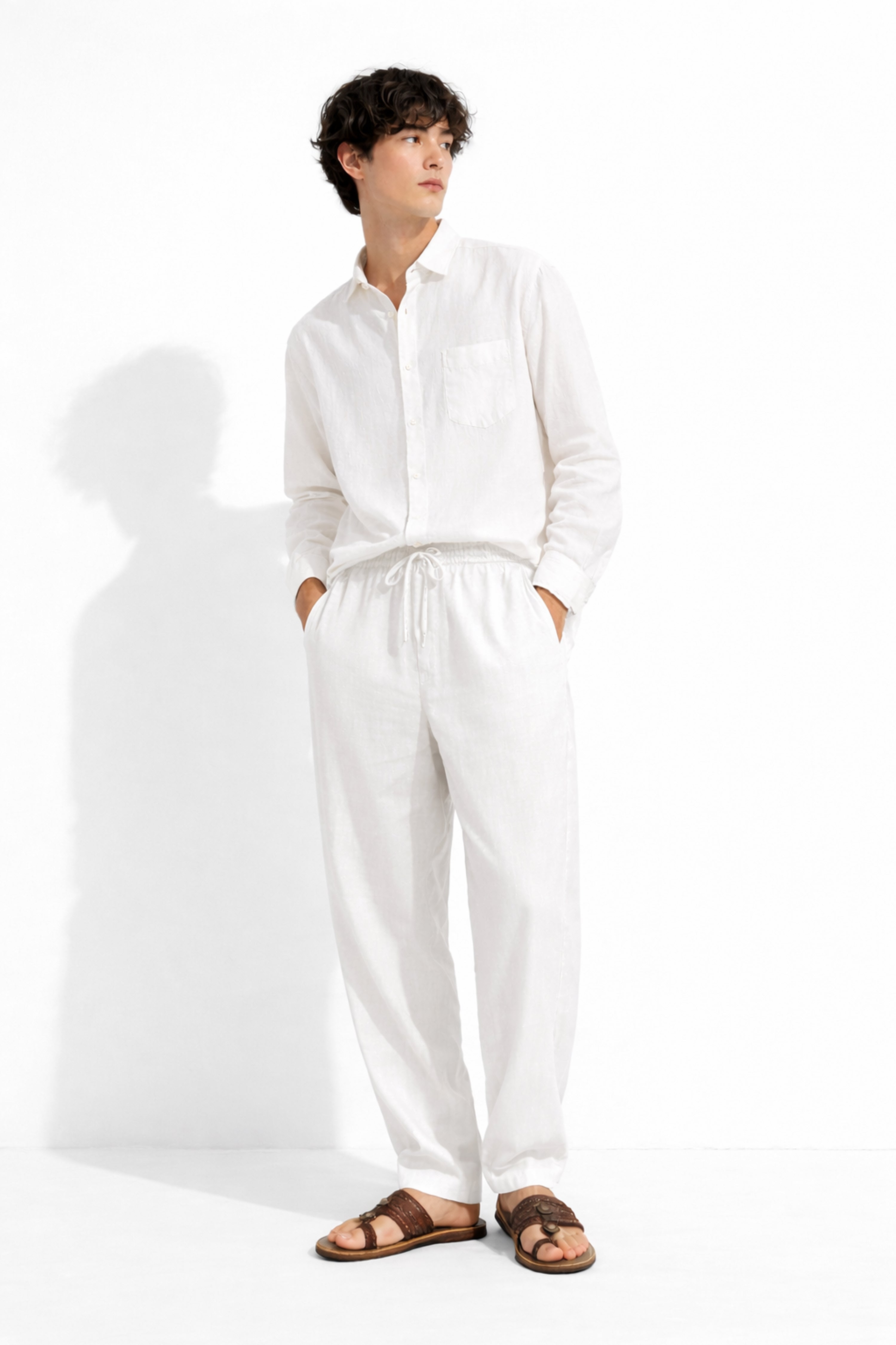 White Relaxed Fit Linen Pants