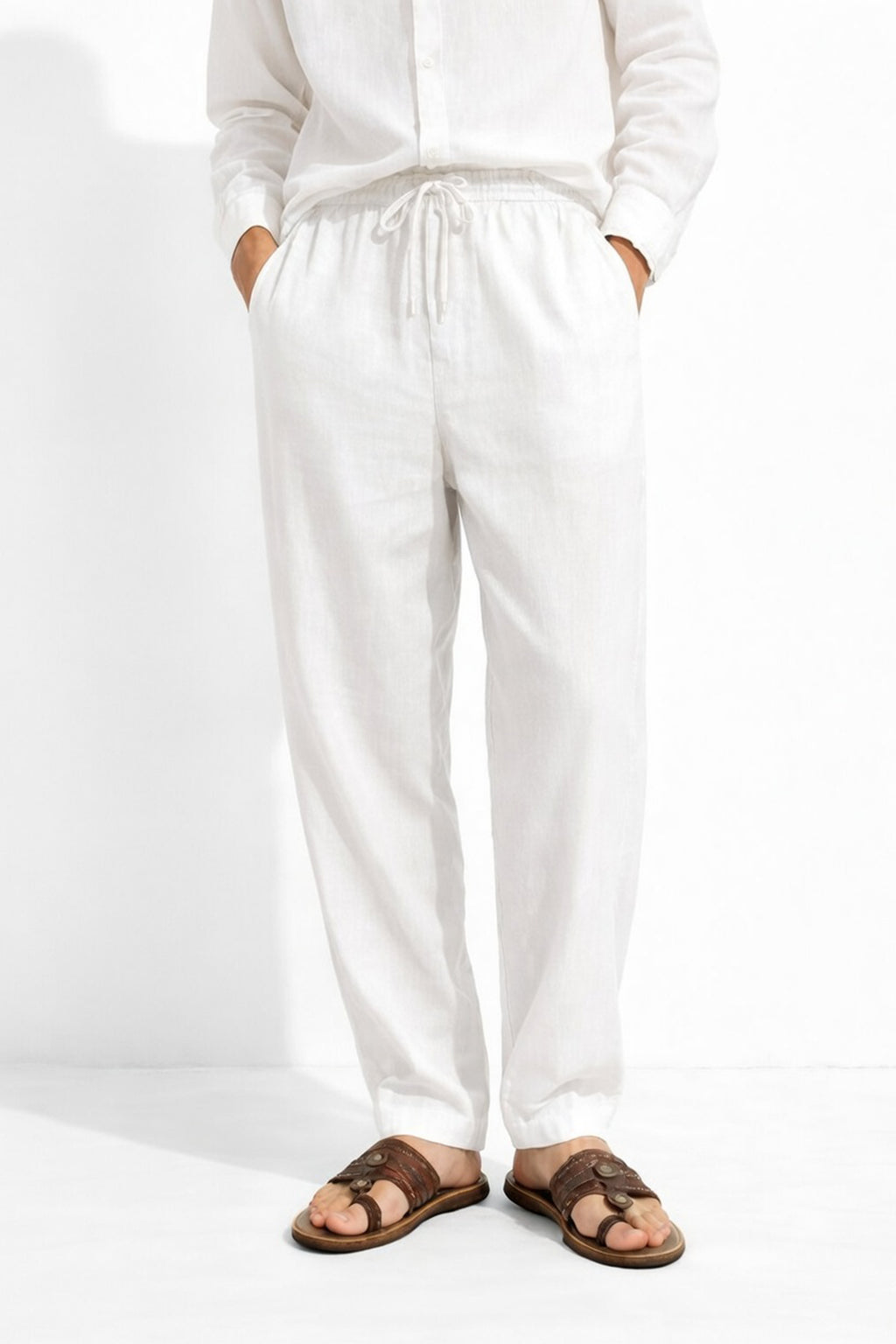 White Relaxed Fit Linen Pants