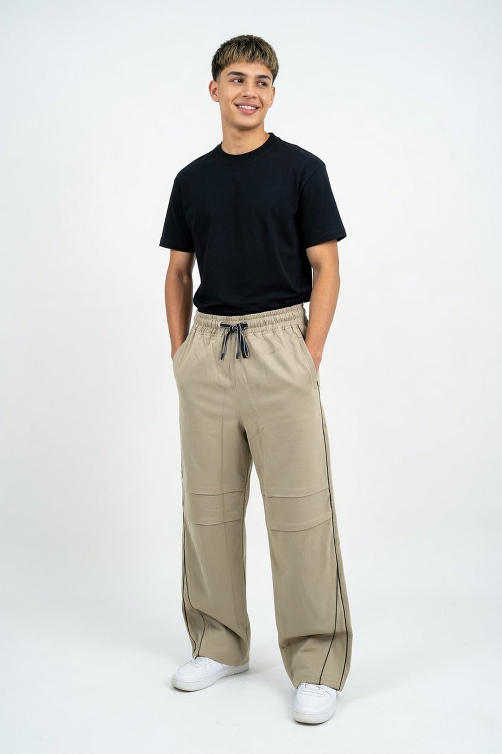 Contrast Piped Wide-Leg Lowers.