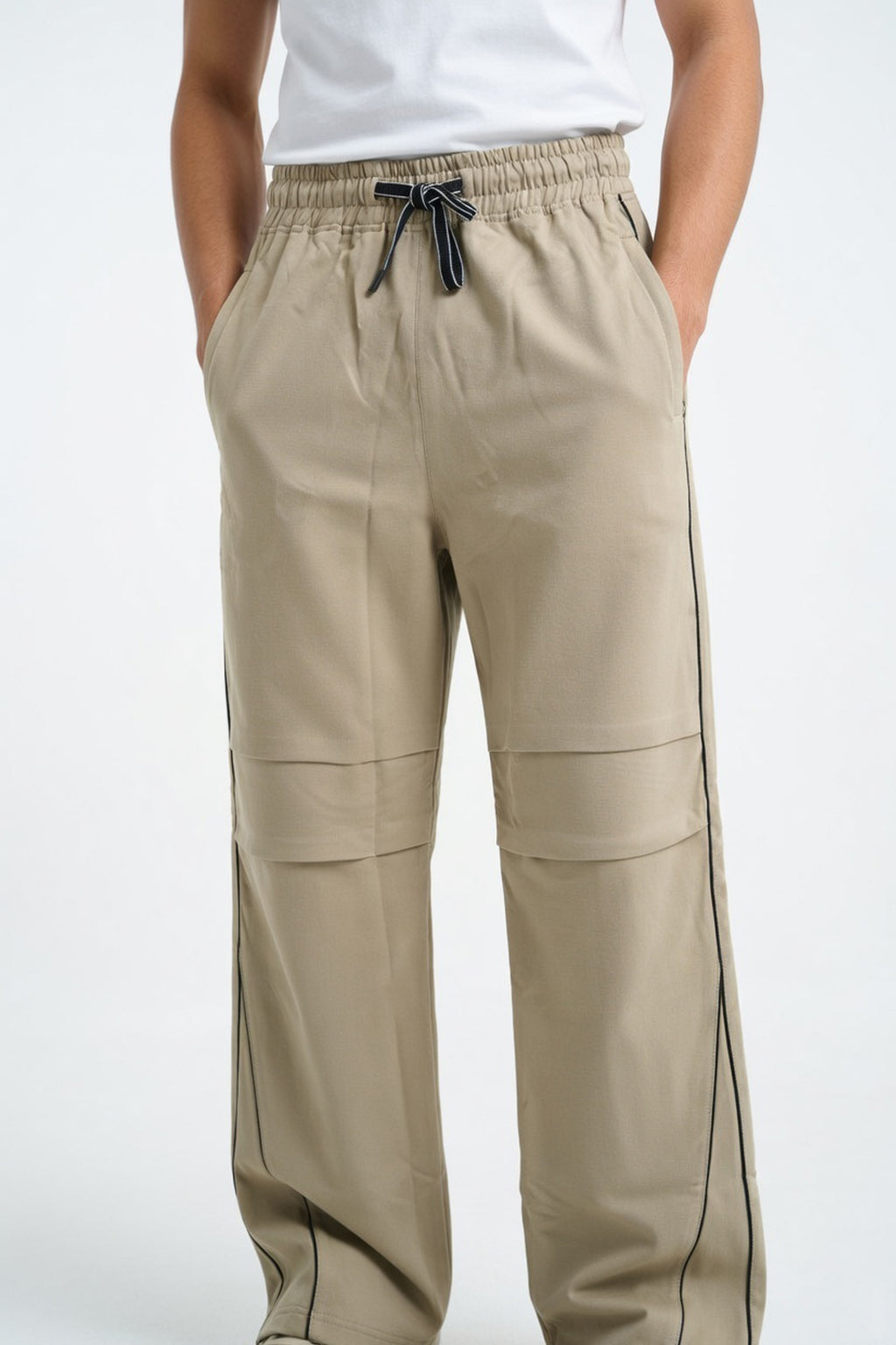 Contrast Piped Wide-Leg Lowers.