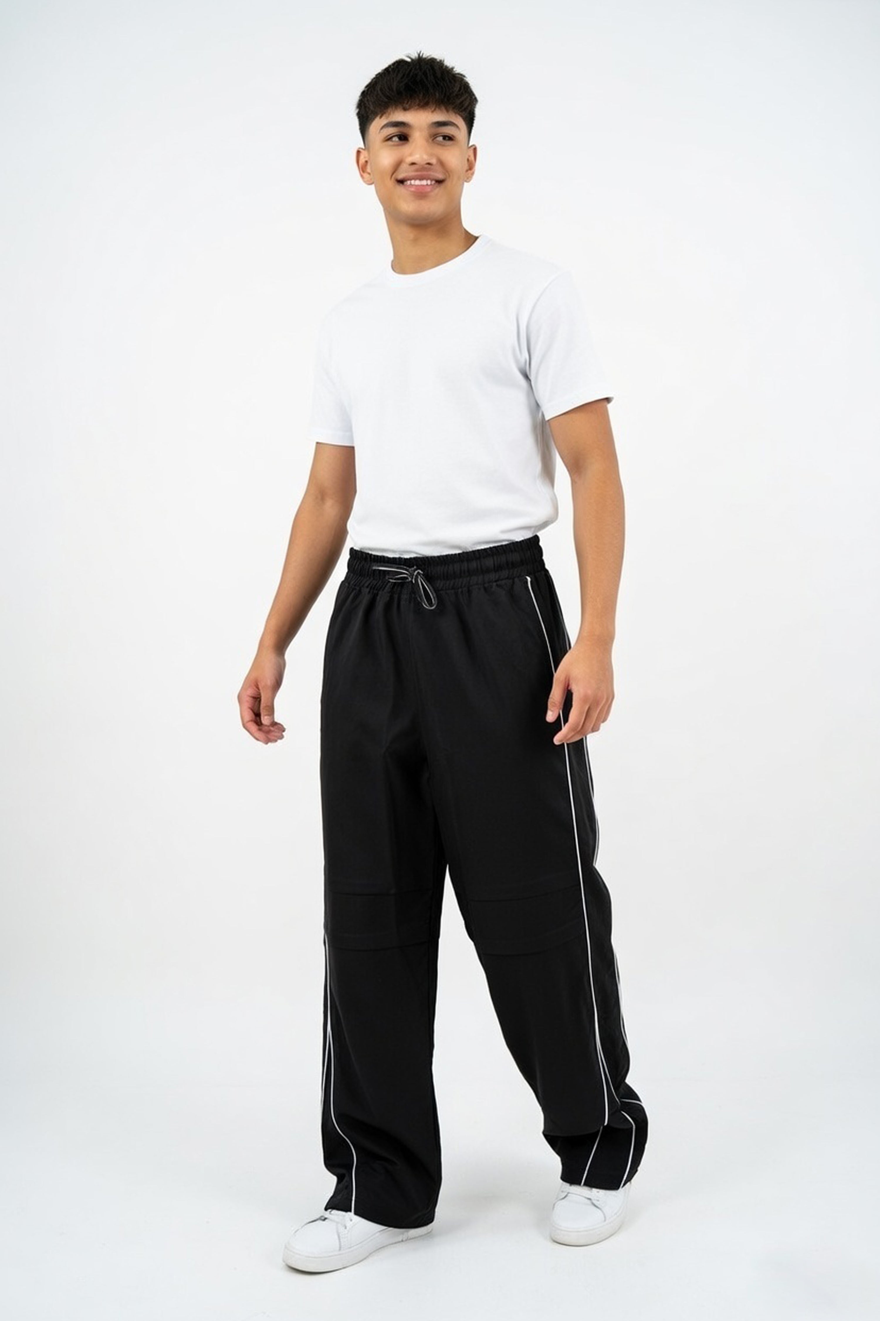 Midnight Black Wide-Leg Paneled Lowers