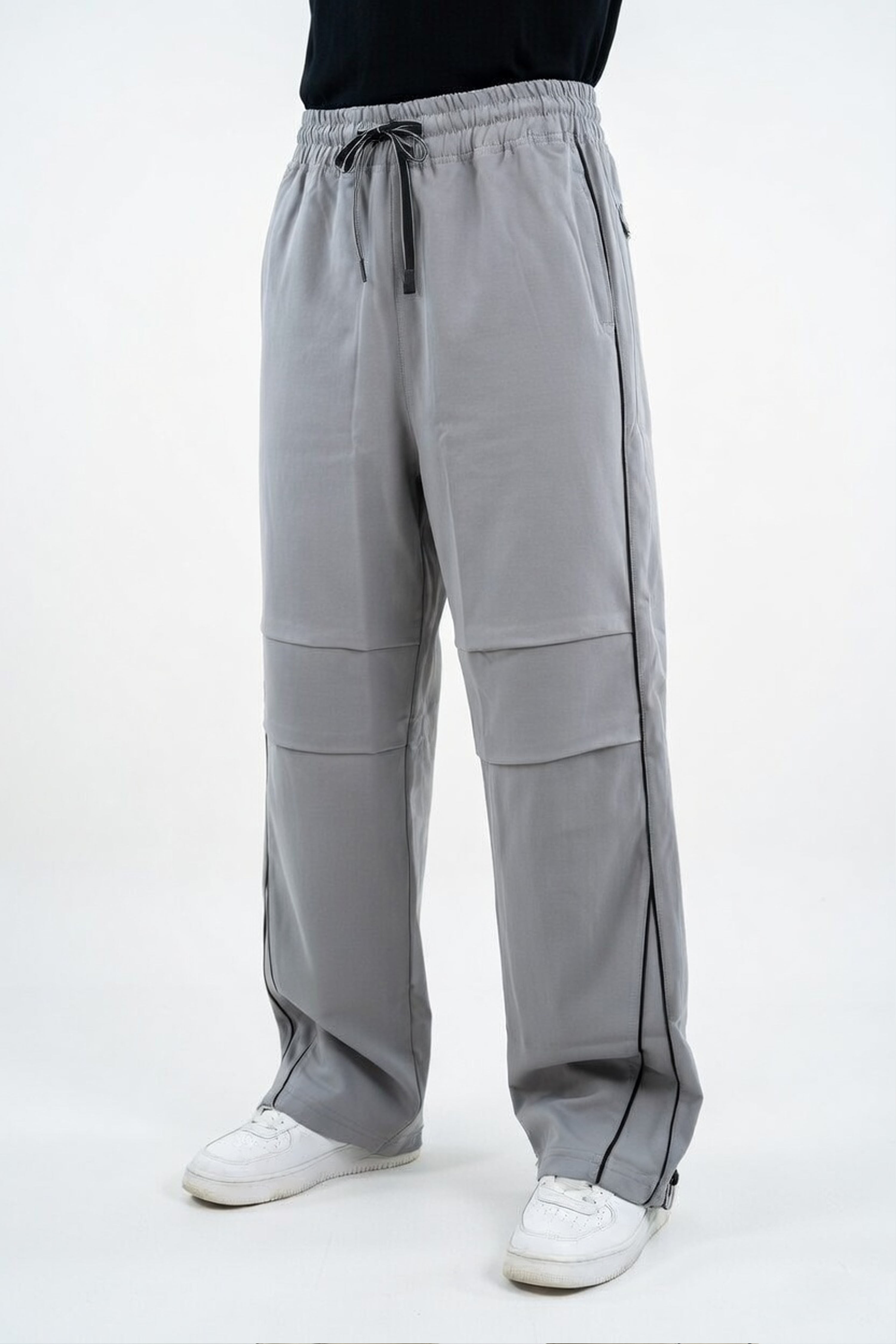 Concrete Grey Wide-Leg Paneled Lowers