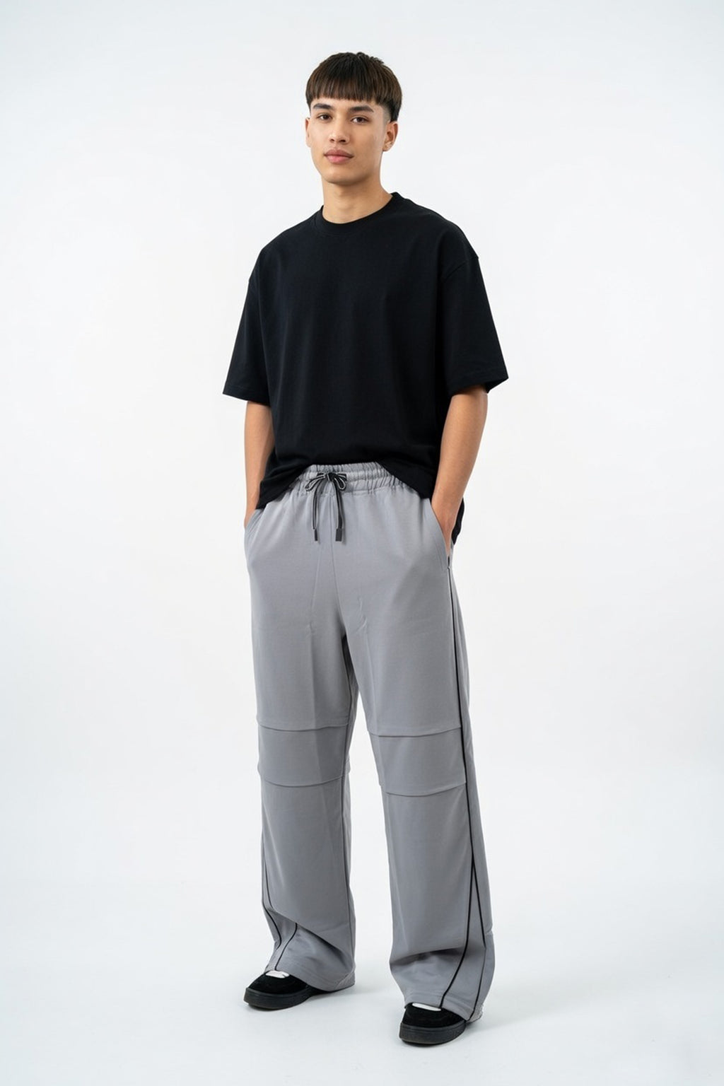 Concrete Grey Wide-Leg Paneled Lowers
