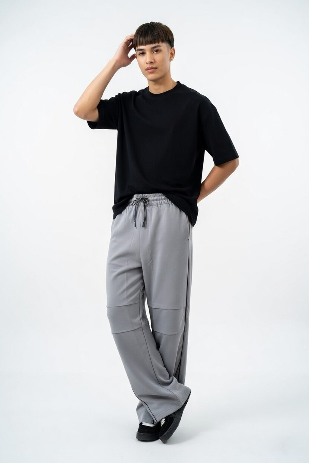 Concrete Grey Wide-Leg Paneled Lowers