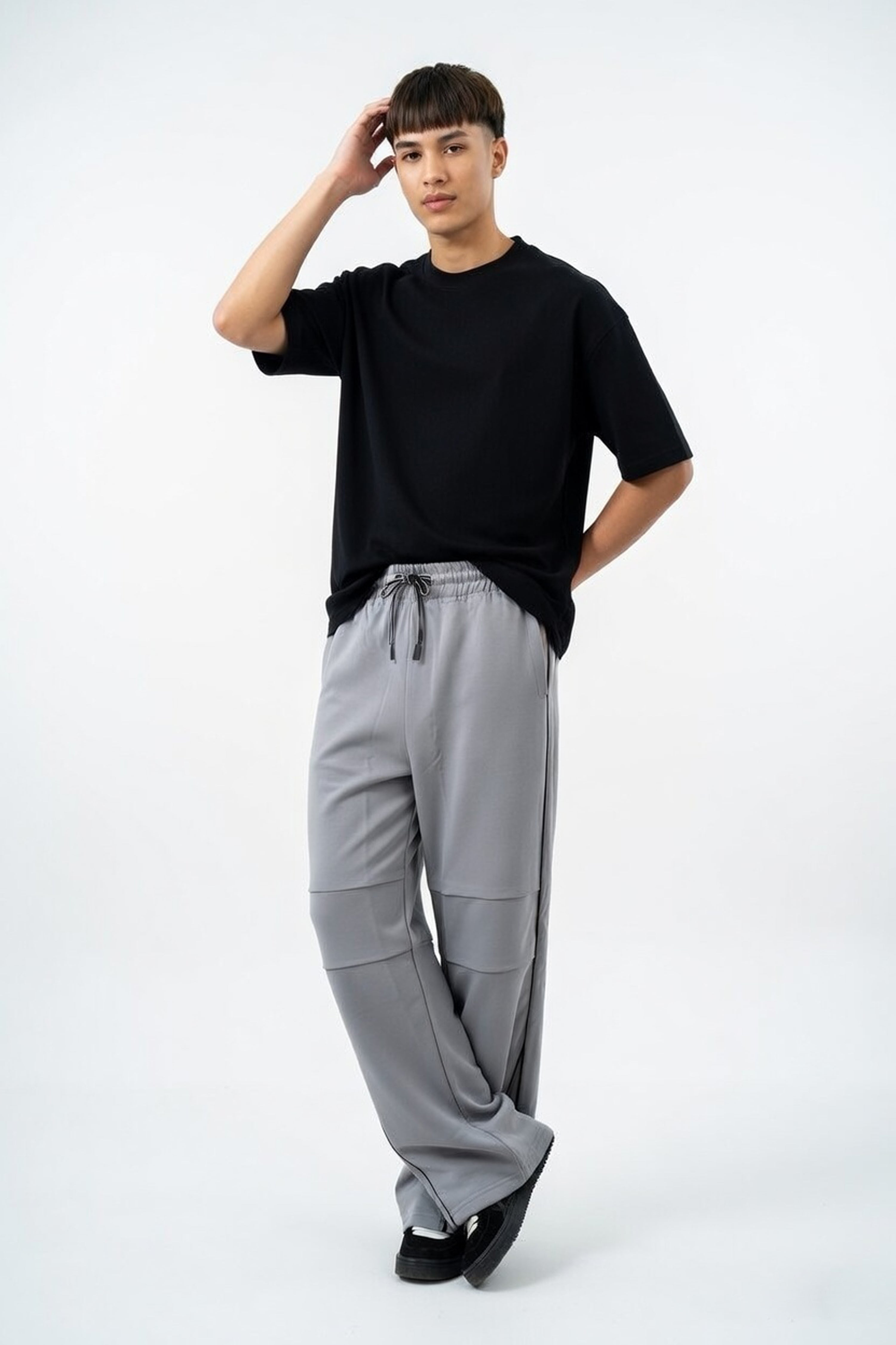 Concrete Grey Wide-Leg Paneled Lowers
