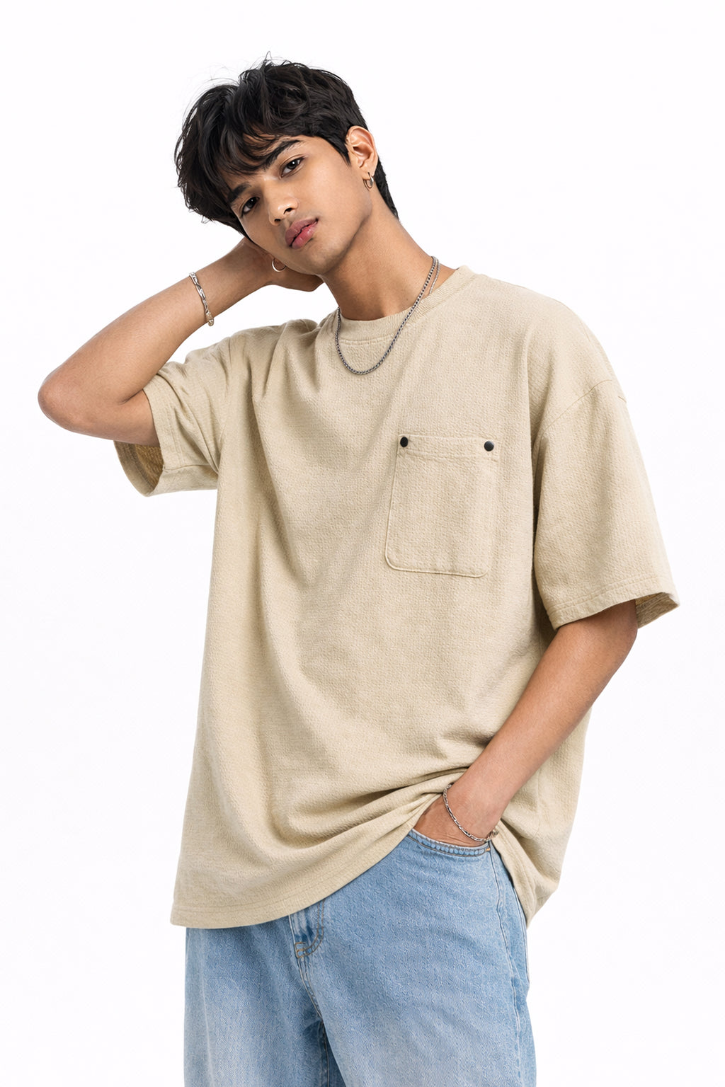 Oversized Beige Pocket T-Shirt
