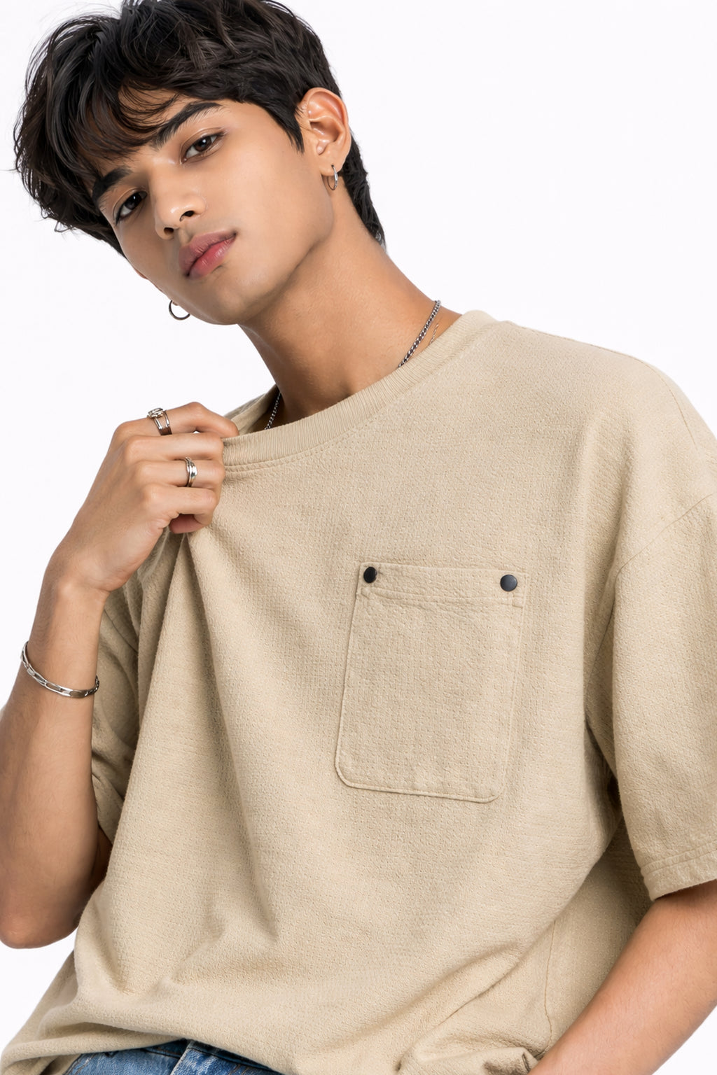 Oversized Beige Pocket T-Shirt