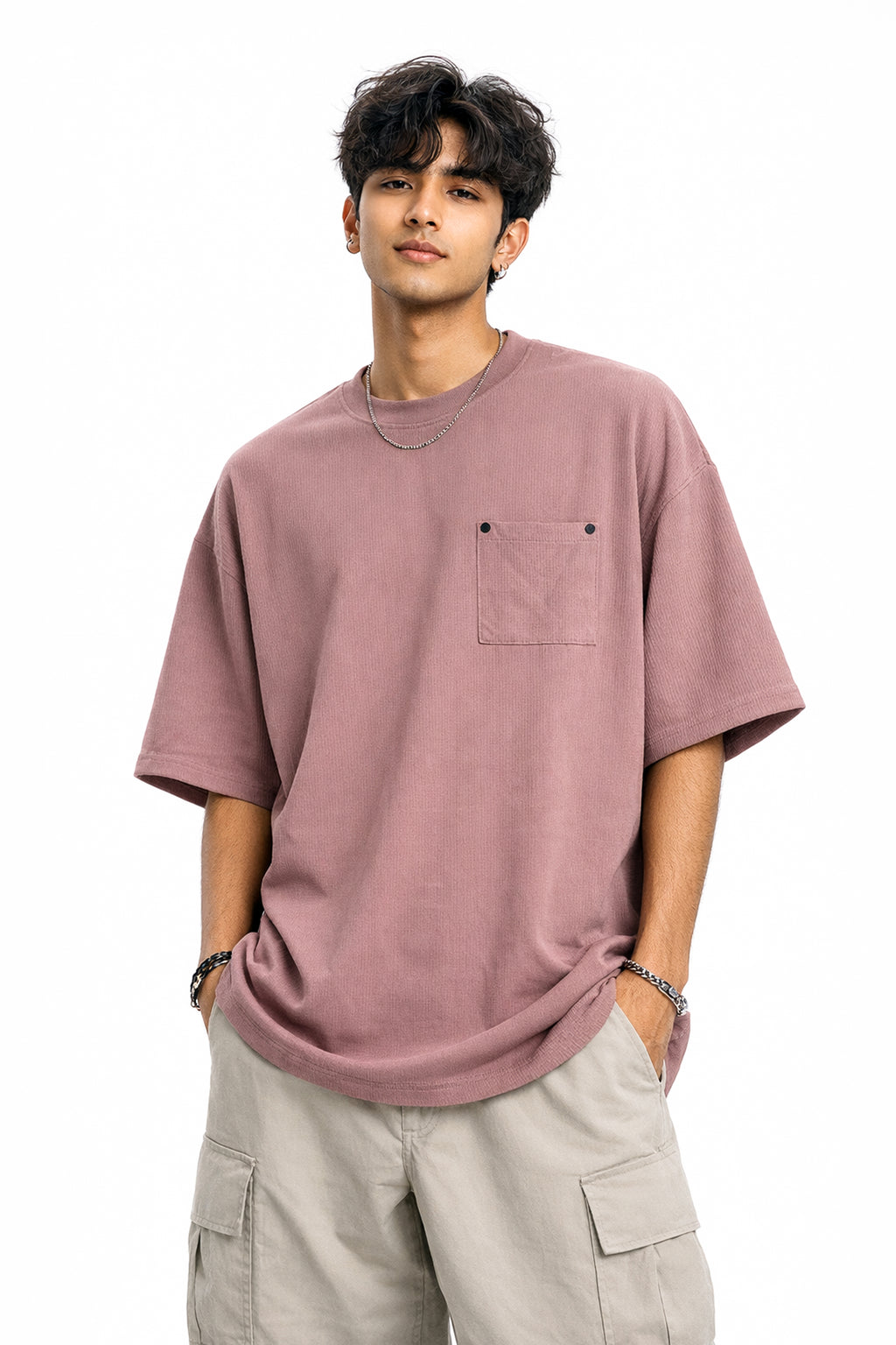 Oversized Dusty Pink Pocket T-Shirt