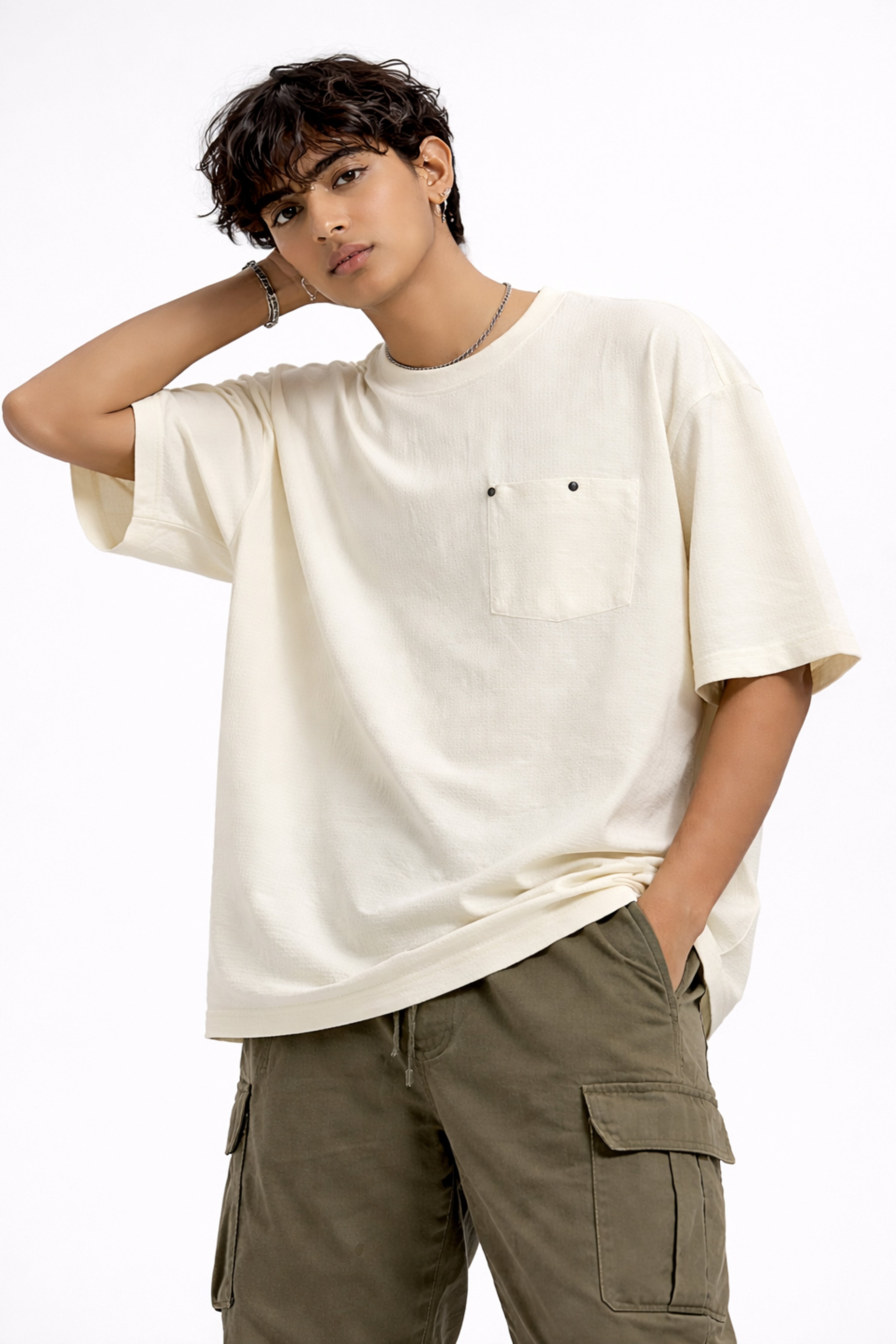 Minimal Off-White Oversized Pocket Tee