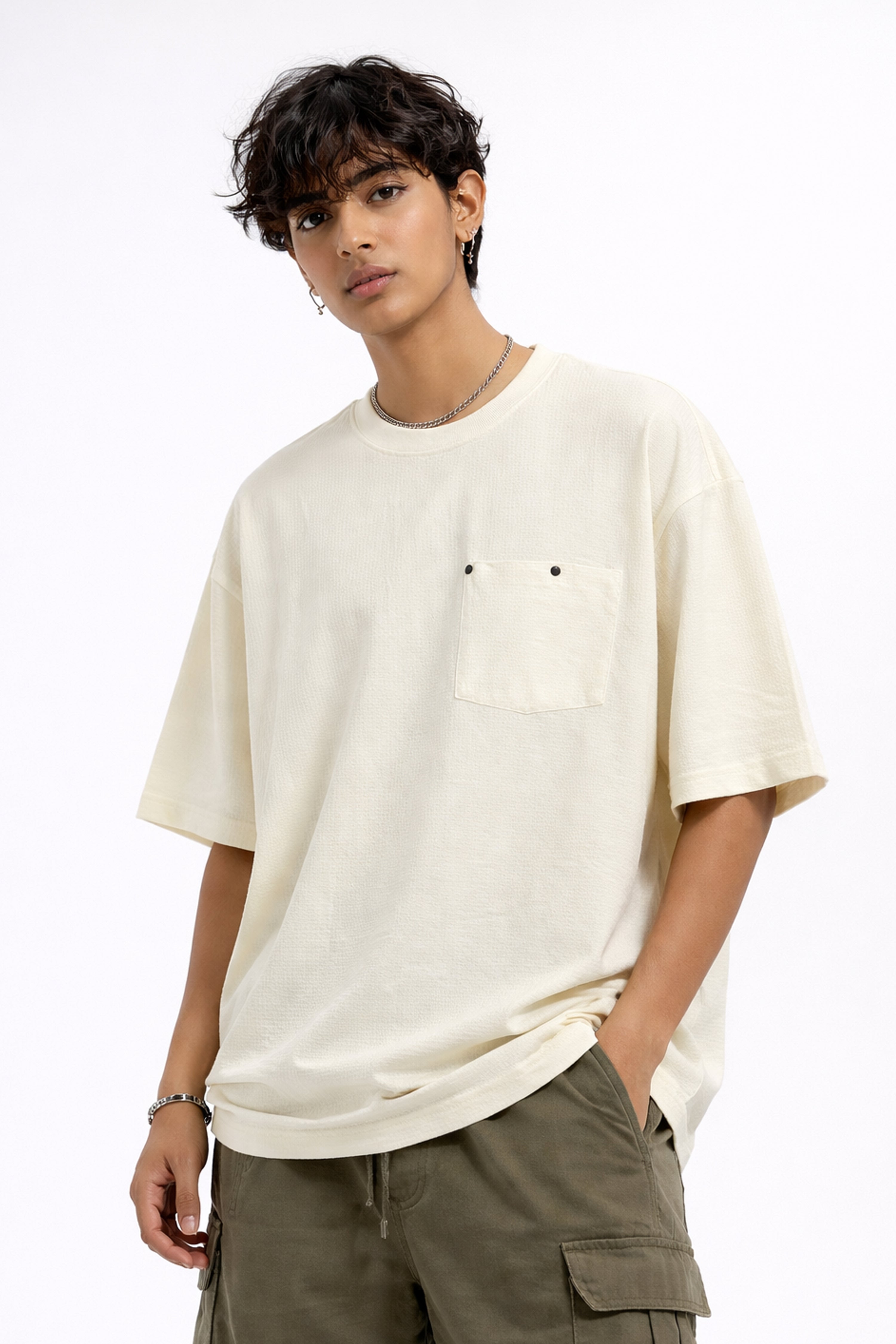 Minimal Off-White Oversized Pocket Tee
