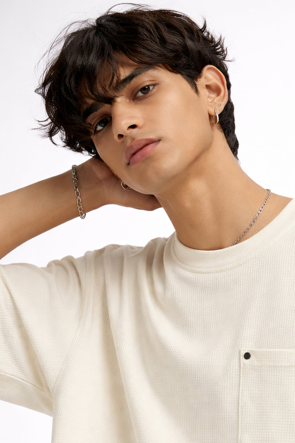 Minimal Off-White Oversized Pocket Tee