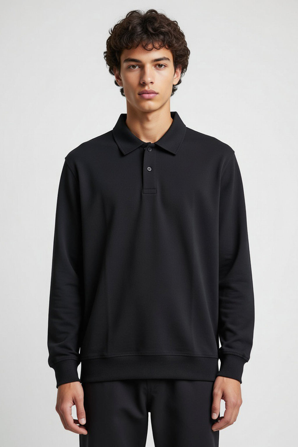 Black Oversized Collared Sweatshirt