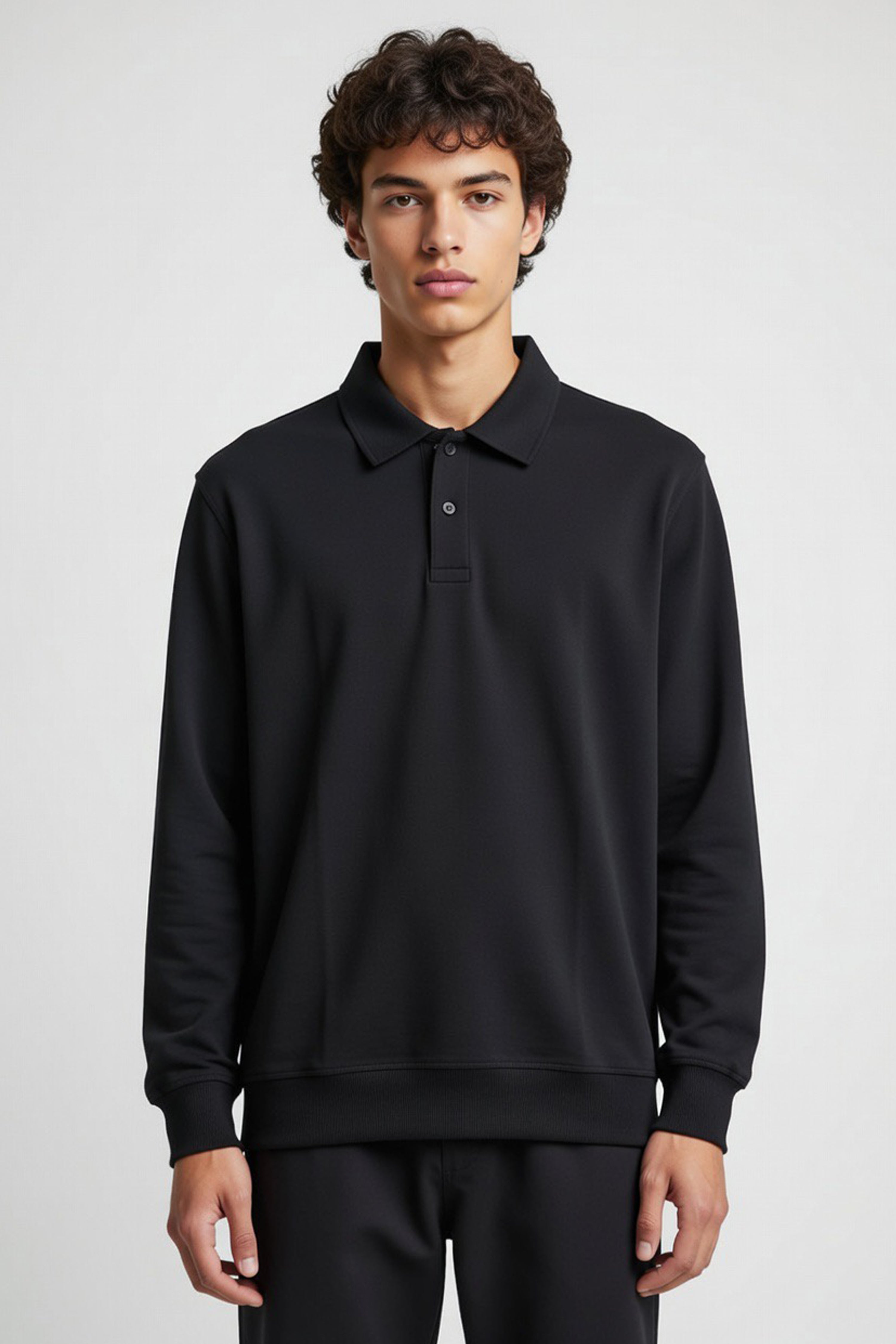 Black Oversized Collared Sweatshirt