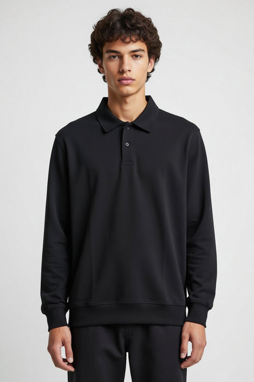 Black Oversized Collared Sweatshirt
