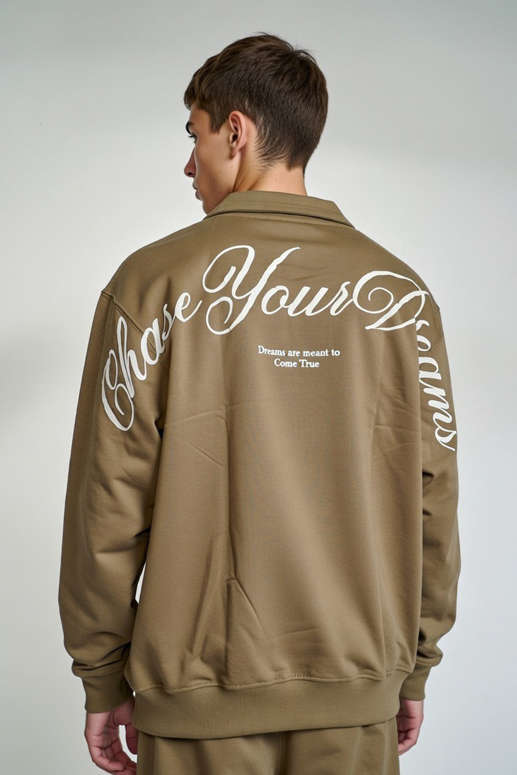 Khaki Dream Script Collared Sweatshirt