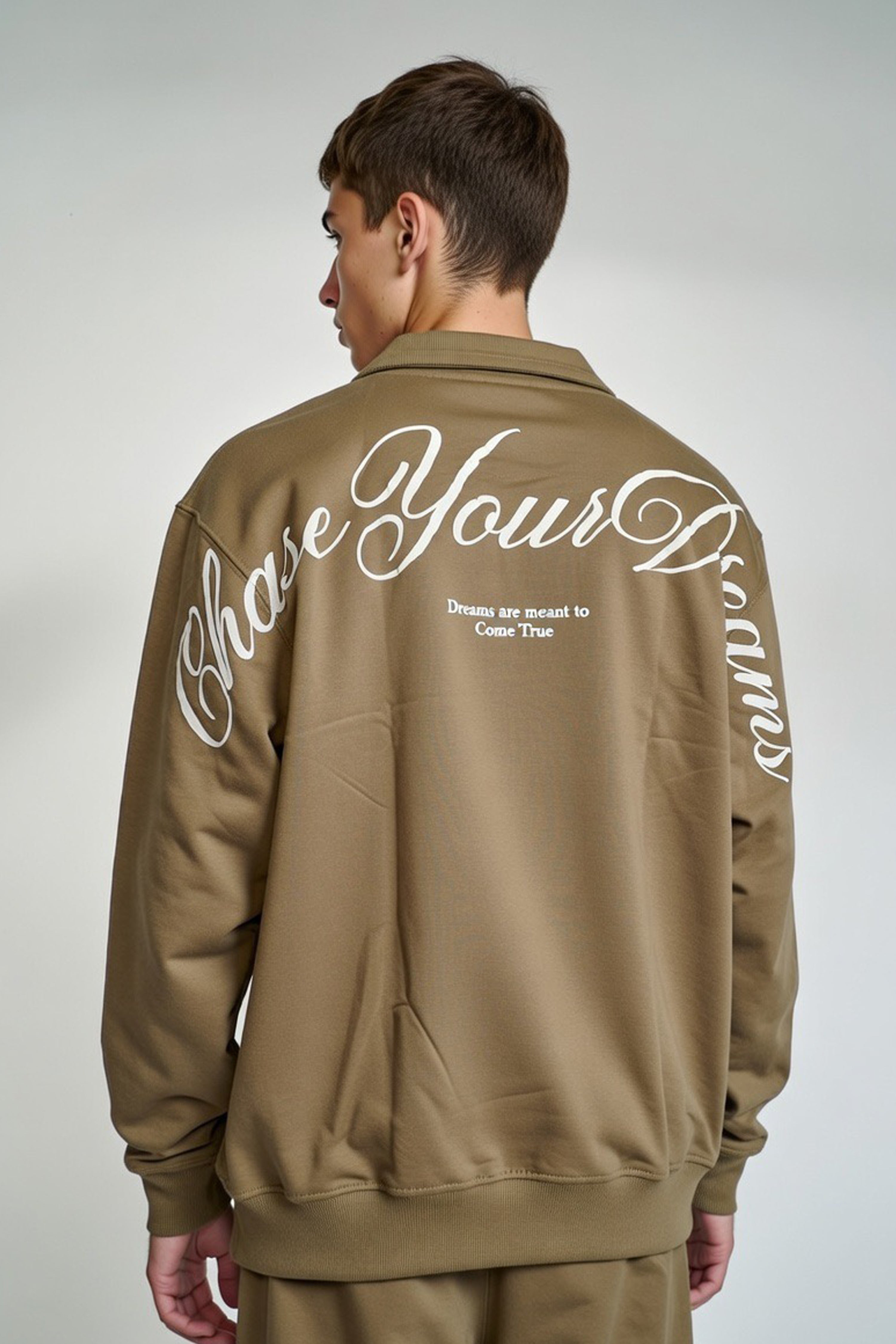 Khaki Dream Script Collared Sweatshirt