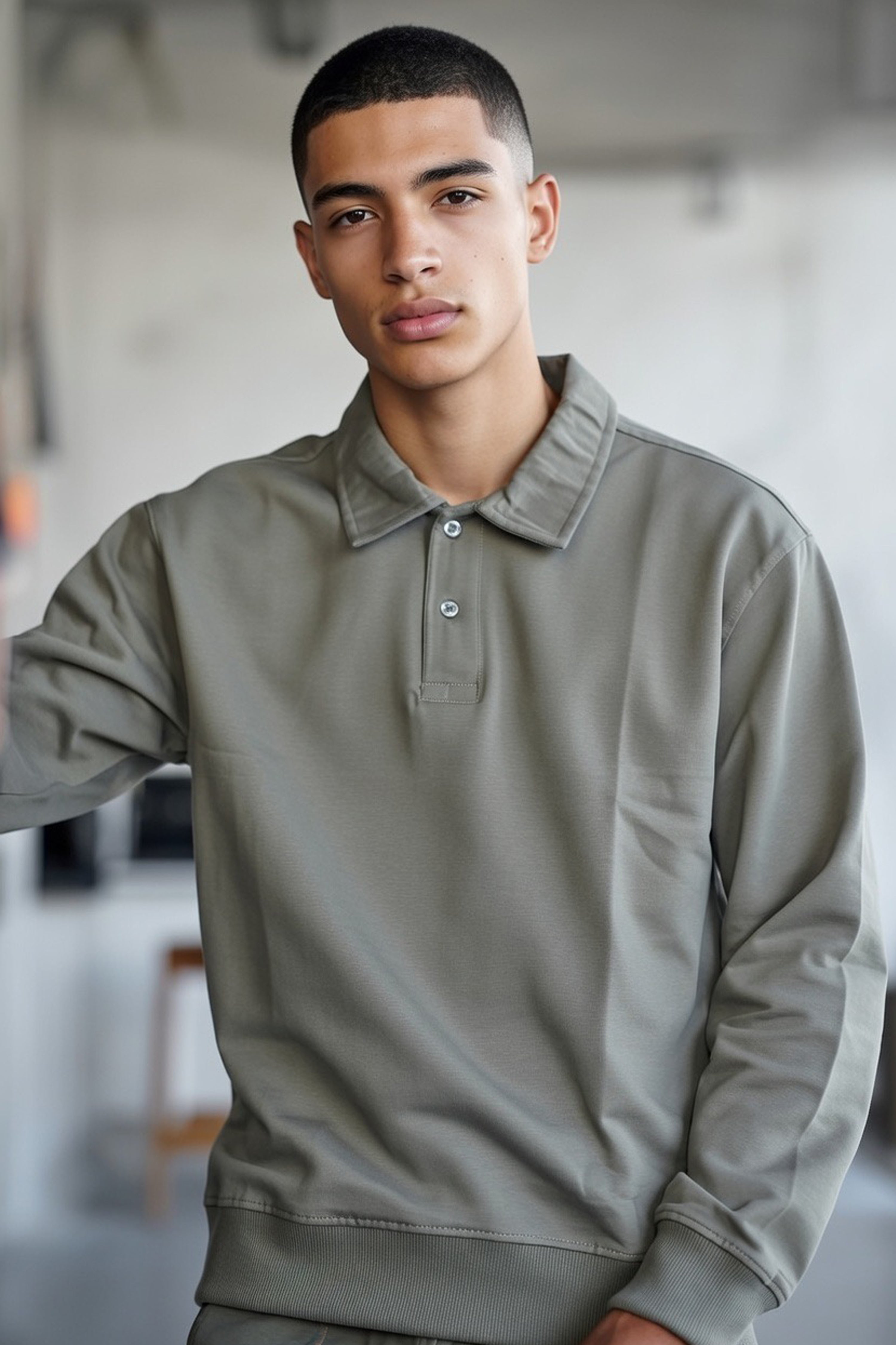Collared Sweatshirt Polo Style Relaxed Fit