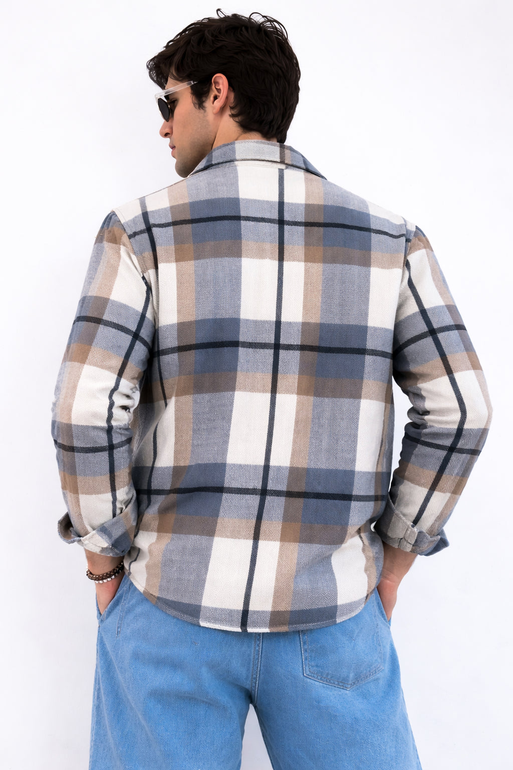 MEN’S CHECKED SHACKET SHIRT – GREY PLAID WINTER WEAR