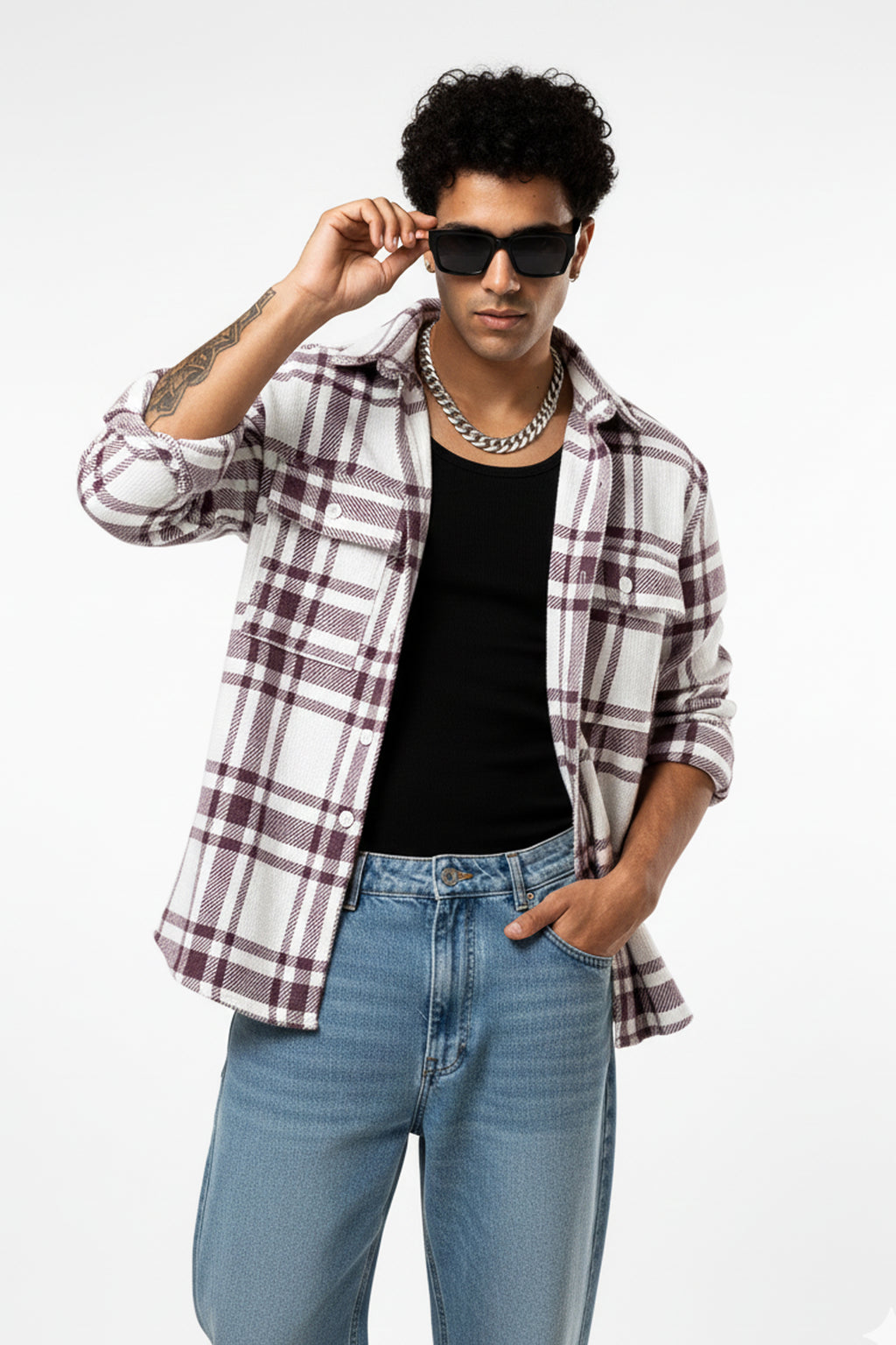 MEN’S PLAID SHACKET SHIRT – MAROON CHECK WINTER WEAR
