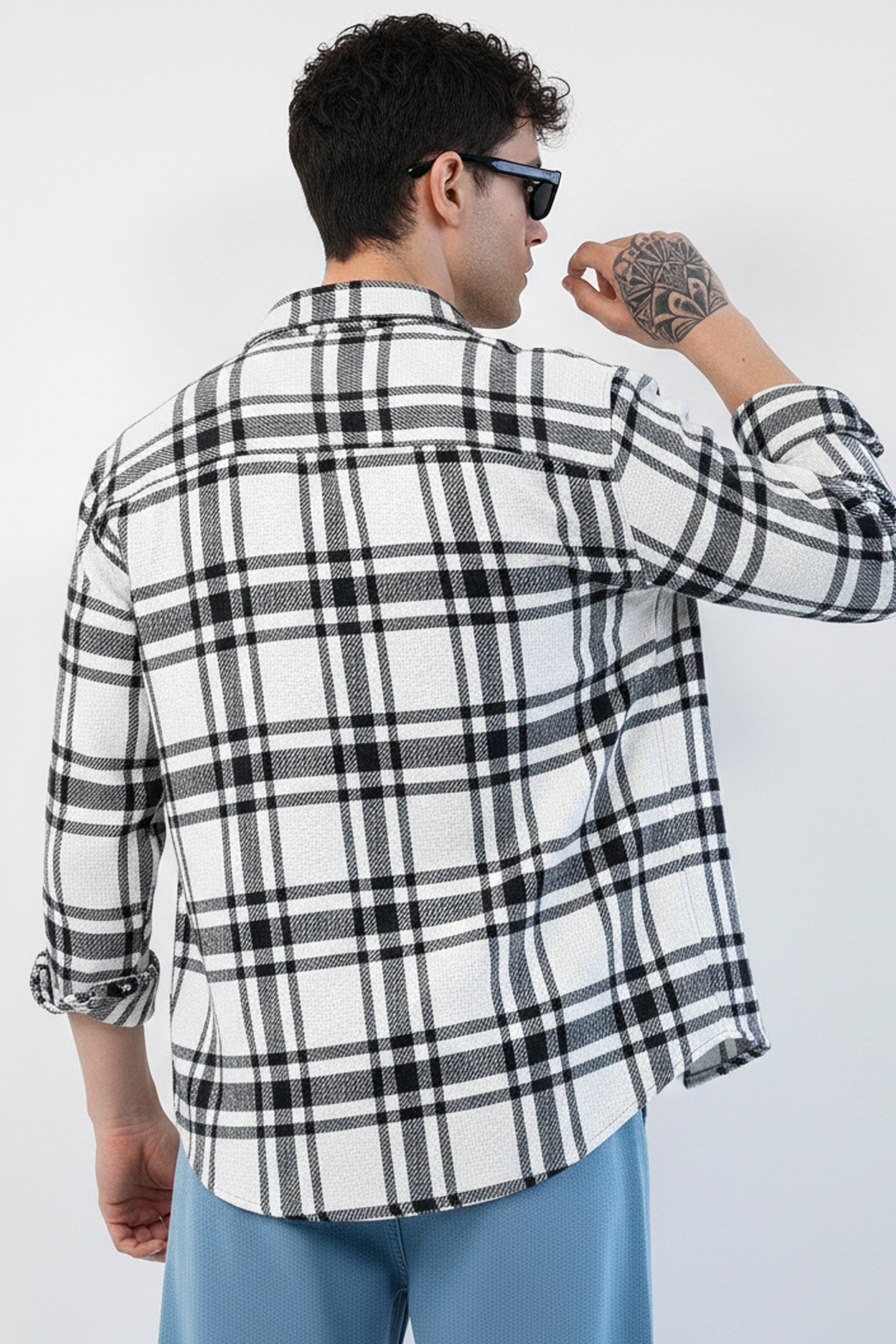 MEN’S PLAID SHACKET SHIRT – BLACK & WHITE CHECK WINTER WEAR